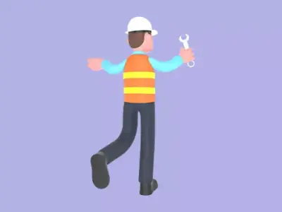 3D Cartoon Male Architect Character - Angry with Wrench 3D model