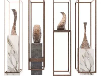Decor four sculptures in metal frame 3D model