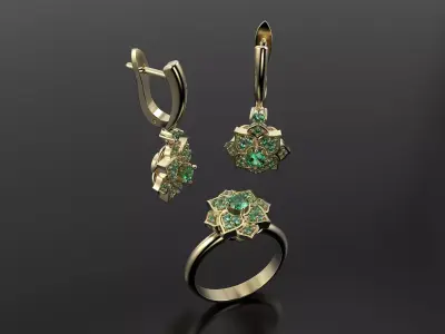 Flower rings and earrings set 3D print model