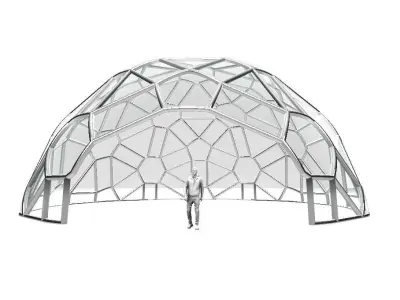 Geodesic Dome Pattern Structure with entry Wireframe and Glass 3D model
