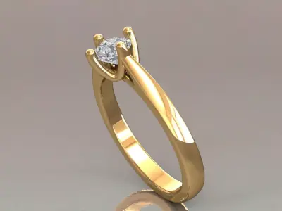 Elegant Solitaire Ring with Round Diamond Smooth Sleek Band   3D print model