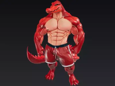 RED CROCODILE FIGHTER Low-poly 3D model