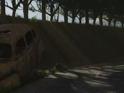 Old car scene with landscape style environment  Low-poly 3D model