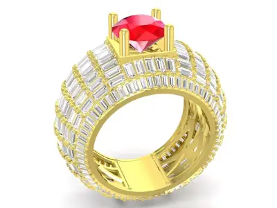 Luxury Baguette Diamond Ring with Center Gem for Men 3704 3D print model