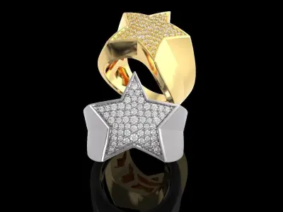 Star ring with diamonds 3D print model