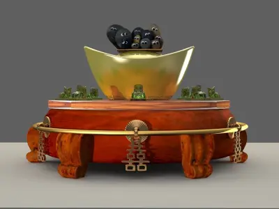 Chinese gold ingot with stone face  3D model