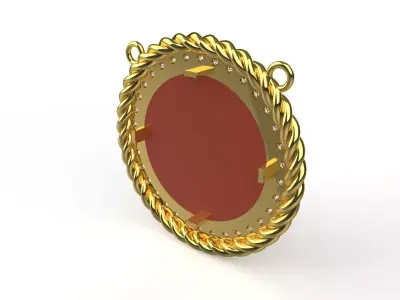 Classic Gold Pendant with Coral Stone and Diamonds Model jp0303 3D print model