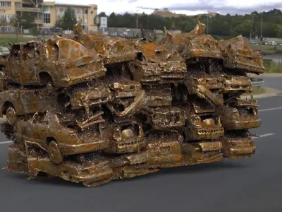 Stacked cars on top of each other 3D model