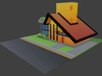 Cartoon Modern House 3D model