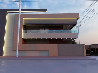 Home modern house on street Low-poly 3D model