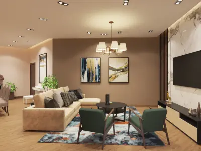 Apartment living room and dining room 3D model