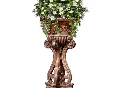 Bouquet of white flowers Petunia Houseplant in classic tall vase 3D model