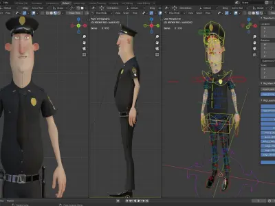 Stylized 3D Character Rig and a Free Police Car 3D model