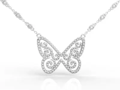 Sparkling Pave Diamond Butterfly Pendant 3D print model