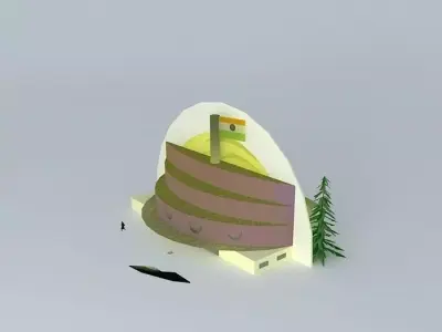 The Cresent building with tree in middle 3D model