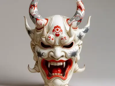 Japanese Oni Yokai Irezumi Ceremonial Divine  Nipponese mask toy 3D print model