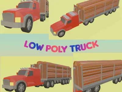 low poly truck with logs Low-poly 3D model