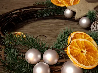 The wreath with dried oranges and spruce branches 3D model
