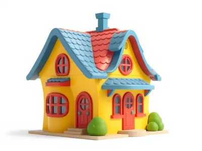 Cartoon Cottage Model Pack with Vibrant Colors Low-poly 3D model