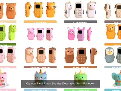 Cartoon Party Props Birthday Decoration Set 3D Model Collection
