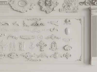  90 corner decorations plaster moldings and Roman columns 3D model