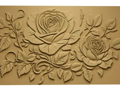 modern rose panel wall decor set relief stl mural CNC 302 3D model