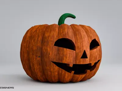 Wooden Halloween Pumpkin - Jack-o-lantern Low-poly 3D model