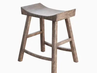 Old Wooden Chair 02 Low-poly 3D model