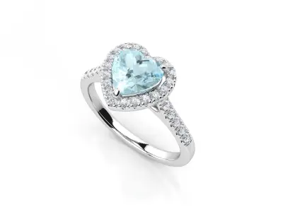 HS R030 engagement ring gemstone diamond heart halo 3D print model