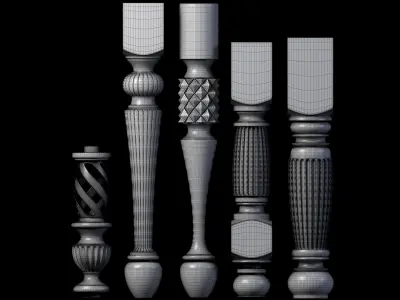 5 Baluster set of different pillars 3D model