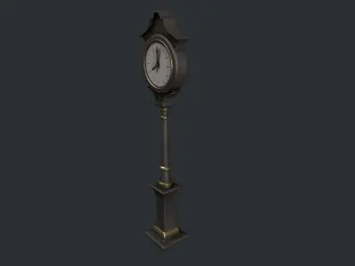 Black and Gold Street Clock Low-poly 3D model