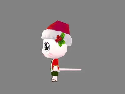 Cartoon Christmas Cat Mascot - White Low-poly 3D model