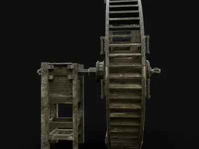 WATERMILL WHEEL FARM MILL WOODEN CONSTRUCTION NEXT GEN AAA Low-poly 3D model