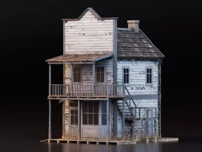 Old Western Wooden House Low-poly 3D model
