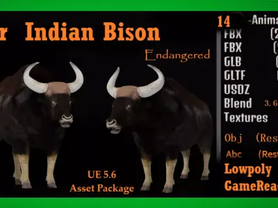 Gaur Indian Bison Low-poly 3D model