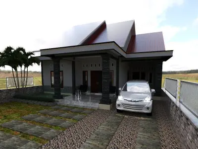 simple house on village 3D print model