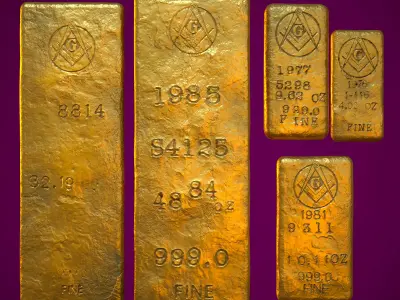  3D Gold Bars Antique Set  Low-poly 3D model