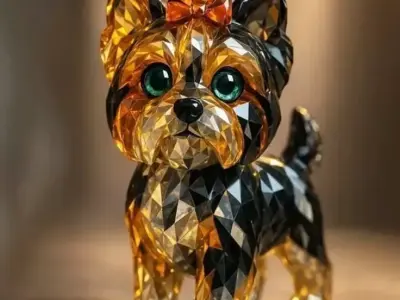 Luxury Crystal Dog 3D Jewerly Faceted Gem Body Green Eyes Low-poly 3D model