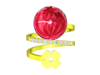 Luxury Floral Open Band Center Stone Ring 5635 3D print model