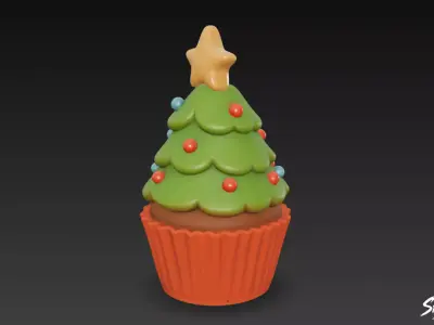 Christmas Tree Cupcake  Low-poly 3D model