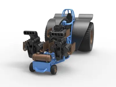 Pulling tractor 3 engines V8 Version 2 Scale 1 to 25 3D print model