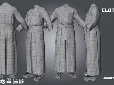 japanese samurai hakama - clothyfic outfit Low-poly 3D model
