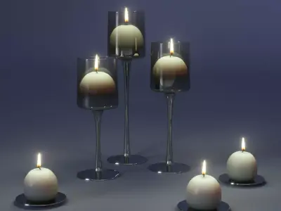 Candlesticks with candles Low-poly 3D model