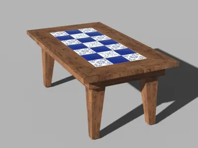 Rustic Coffee Table with Tiles 3D model