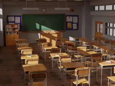 Stylized Anime Classroom - 3D Scene for Games and Animation 3D model