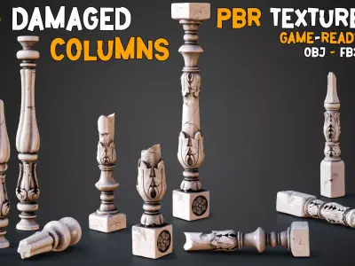 13 Game-Ready Damaged Columns and PBR Texture   Vol 02 Low-poly 3D model