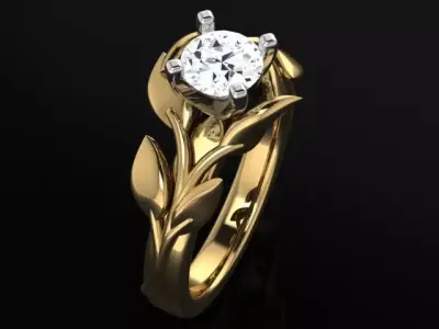 Leaf ring with round diamond and peg head4899 3D print model