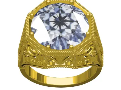 Single Stone Art Deco Engagement Ring 3D print model
