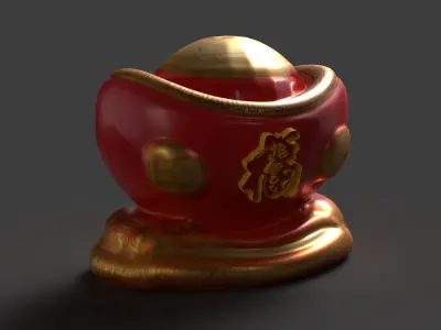 Chinese gold ingot piggy bank  Low-poly 3D model