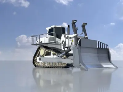 Hydraulic bulldozer tracked construction site vehicle white Low-poly 3D model